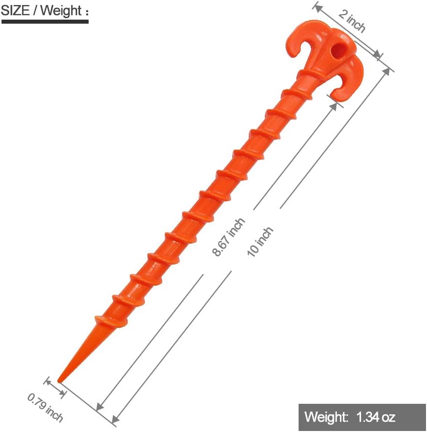 Beach Tent Stakes Canopy Anchors Canopy Stakes Heavy Duty Screw Shape 10 inch - 8 Pack Orange