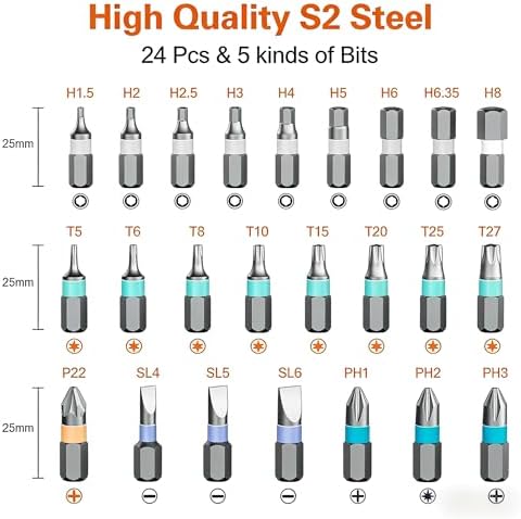 24 in 1 Magnetic Screwdriver Set, Multi Bit Magnetic Drive Set with Detachable Ratchet Handle, Mini Screwdriver Set, Portable Precision Repair Tool Kit for DIY, Electronics, Watch & Home Repair