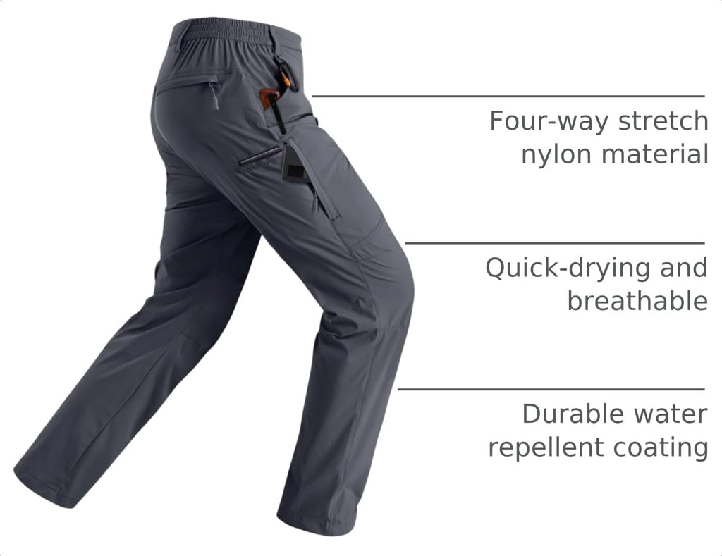 Rapoo Mens Hiking Pants Lightweight Water Resistant Breathable Nylon Cargo Pants with 6 Pockets