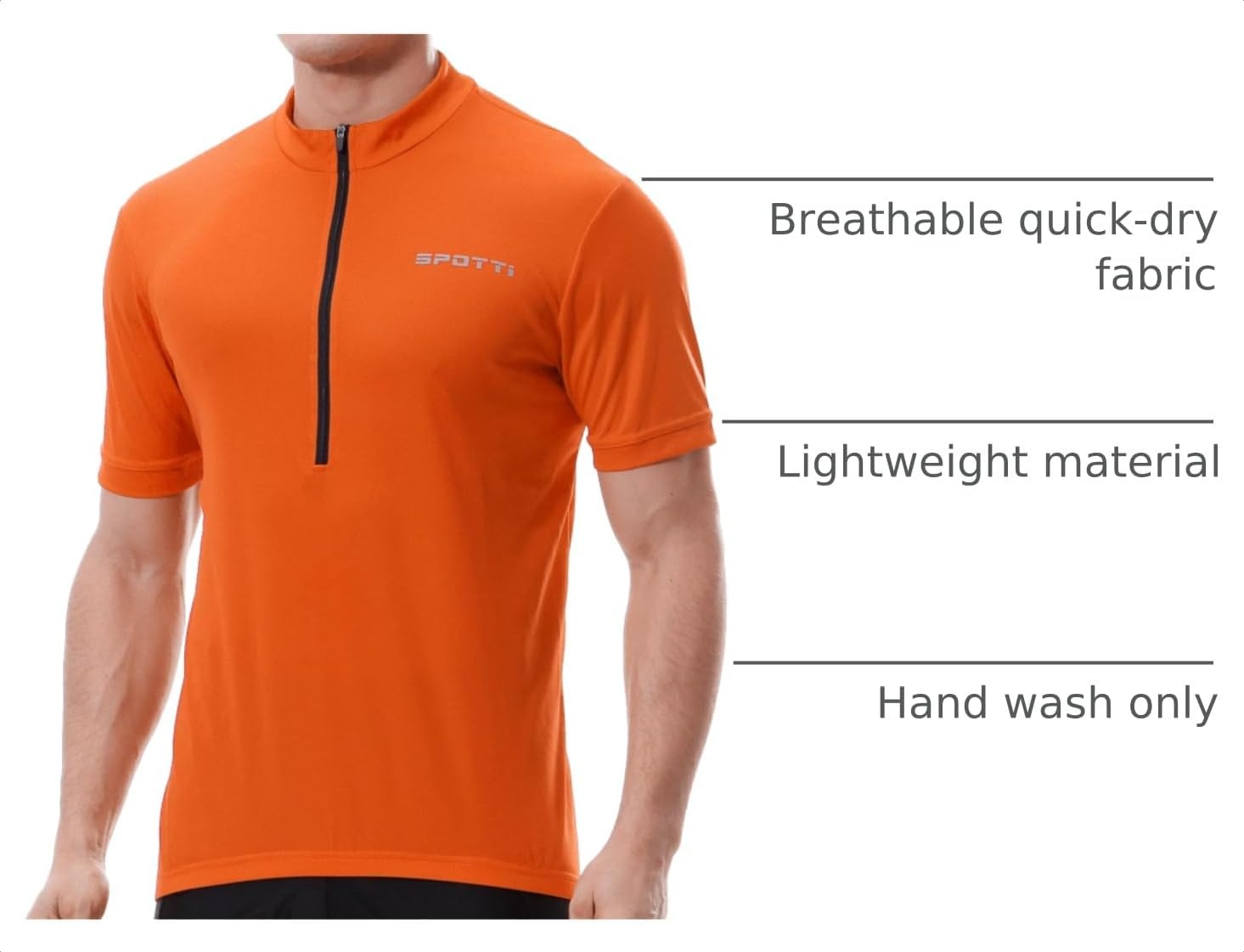 Spotti Men's Cycling Jersey Short Sleeve Half-Zip Bike Shirt, 4 Pockets