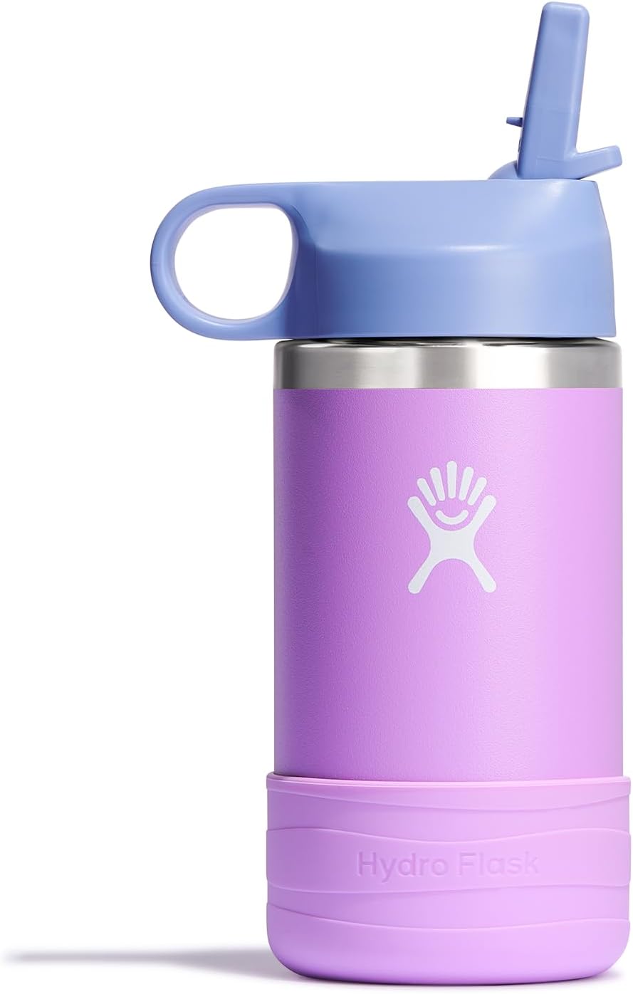 Hydro Flask Kids Water Bottle for School - Stainless Steel and Insulated with Straw Cap - 12 Oz in Anemone Purple