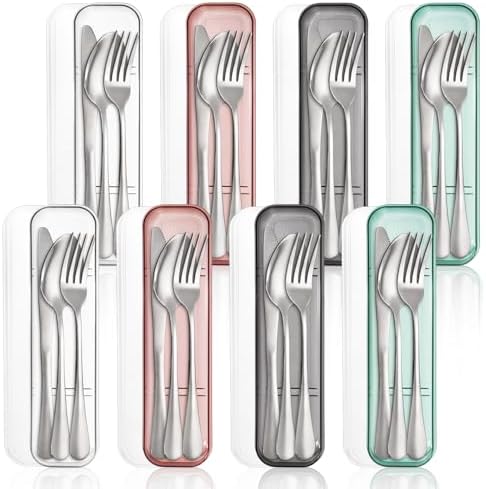 Nicunom 8 Pack Travel Silverware Set with Case, Reusable Utensils for Lunch