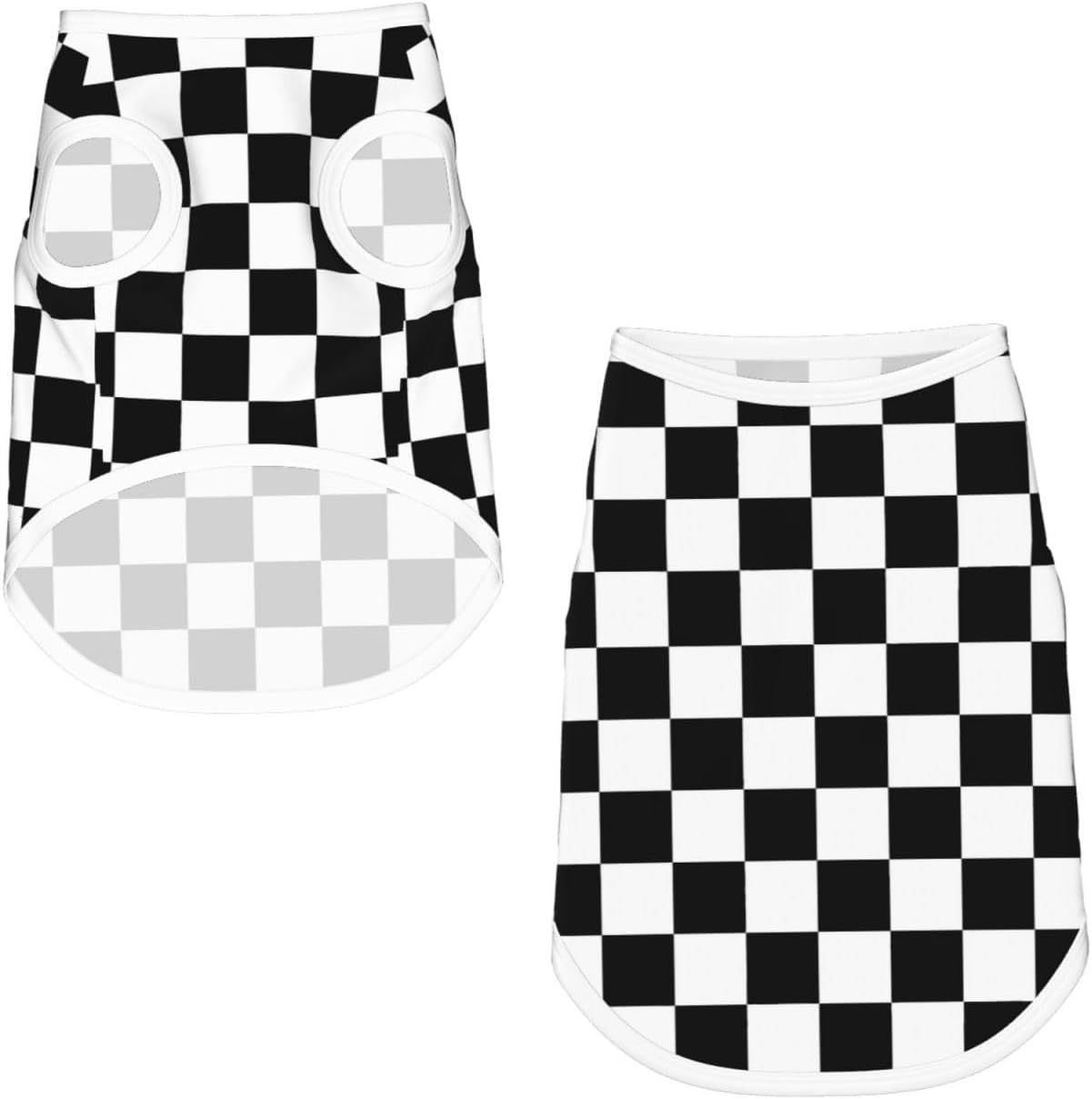 Black White Checkered Dog Shirts Sleeveless Puppy Cotton T-Shirts
