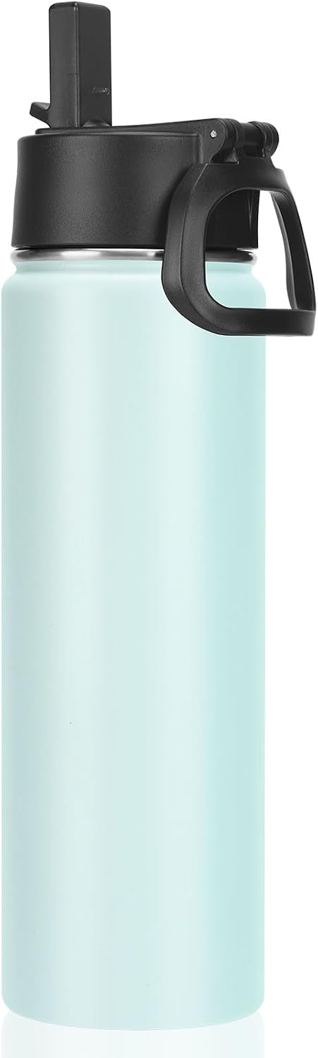 Neihepal 22 oz Insulated Water Bottle with Straw Lid, Double Walled Vacuum Stainless Steel Water Bottles Leak Proof, Wide Mouth (Fog,1 Pack)