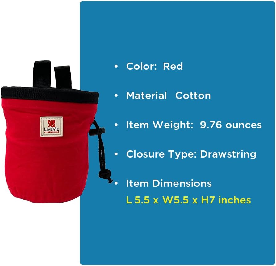Ultralight Chalk Bag with Secure Cinch Closure and Durable Nylon Loop, Perfect for Rock Climbing, Bouldering, Crossfit, and Gymnastics, Red