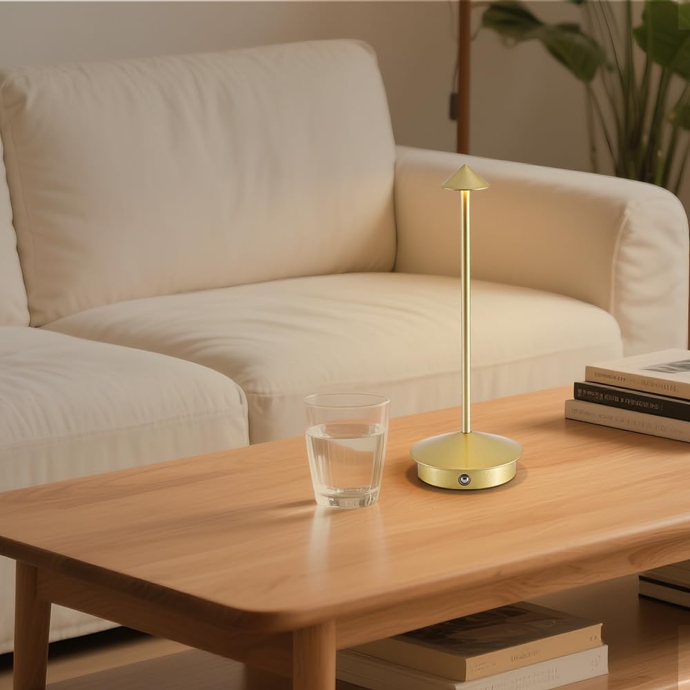 2 Pack Aluminum Cordless Table Lamp, 6000mAh Rechargeable Table Lamps, Portable Touch LED Lamp, Outdoor Waterproof Dimmable Cordless Rechargeable Table Lamps for Restaurant/Patio-(2GD)
