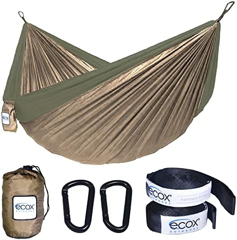 ecox Outdoors Parachute Hammock Single with 2 Tree Straps, Portable Lightweight Nylon Comfortable for Backpacking, Camping, Travel, Beach, Backyard, Patio, Hiking