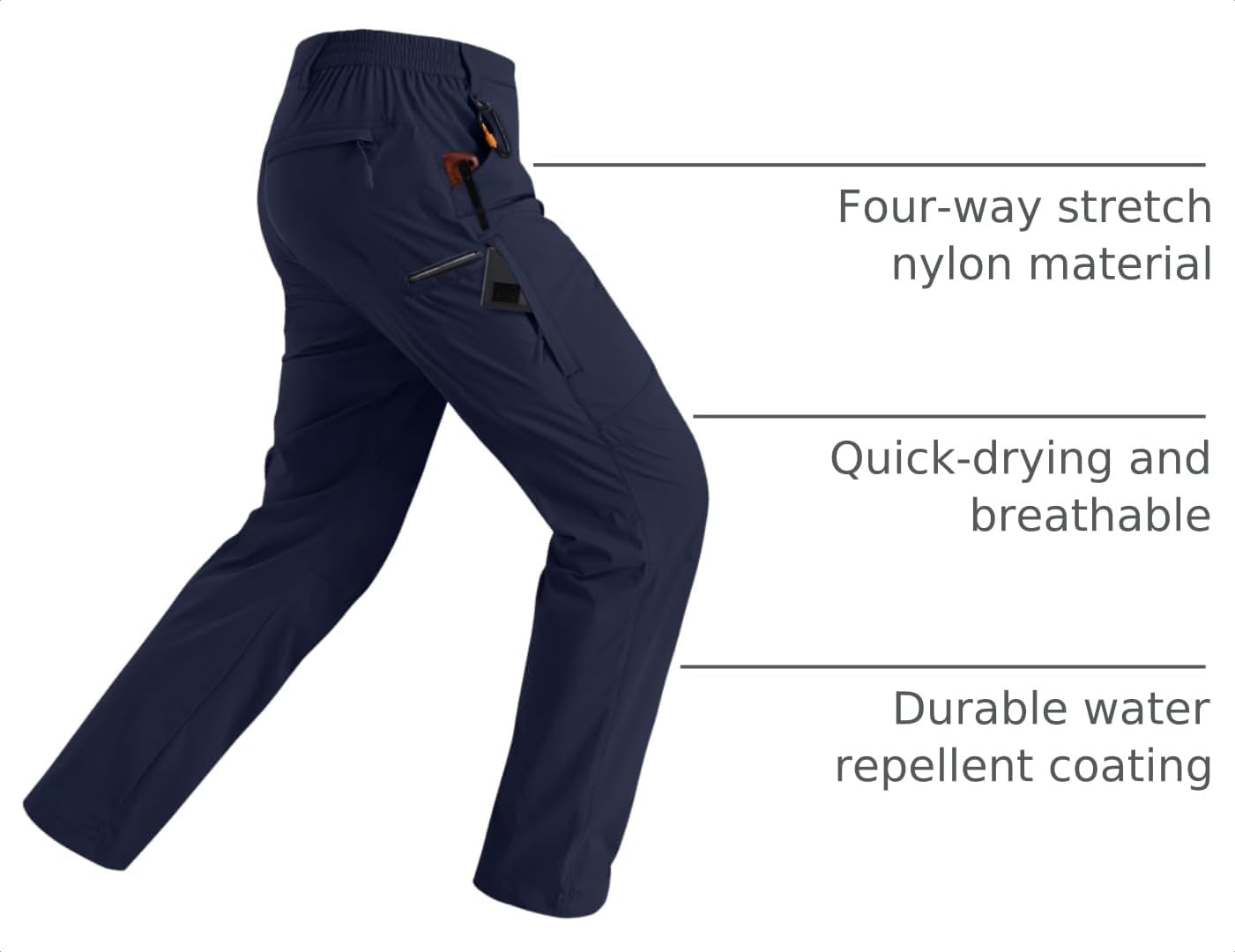 Rapoo Mens Hiking Pants Lightweight Water Resistant Breathable Nylon Cargo Pants with 6 Pockets