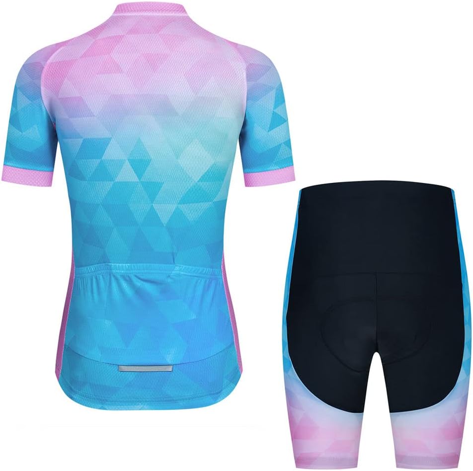 Womens Cycling Jersey Set, Summer Short Sleeve Ladies Mountain Bike Shirt and Shorts Kit MTB Suit Bicycle Clothes