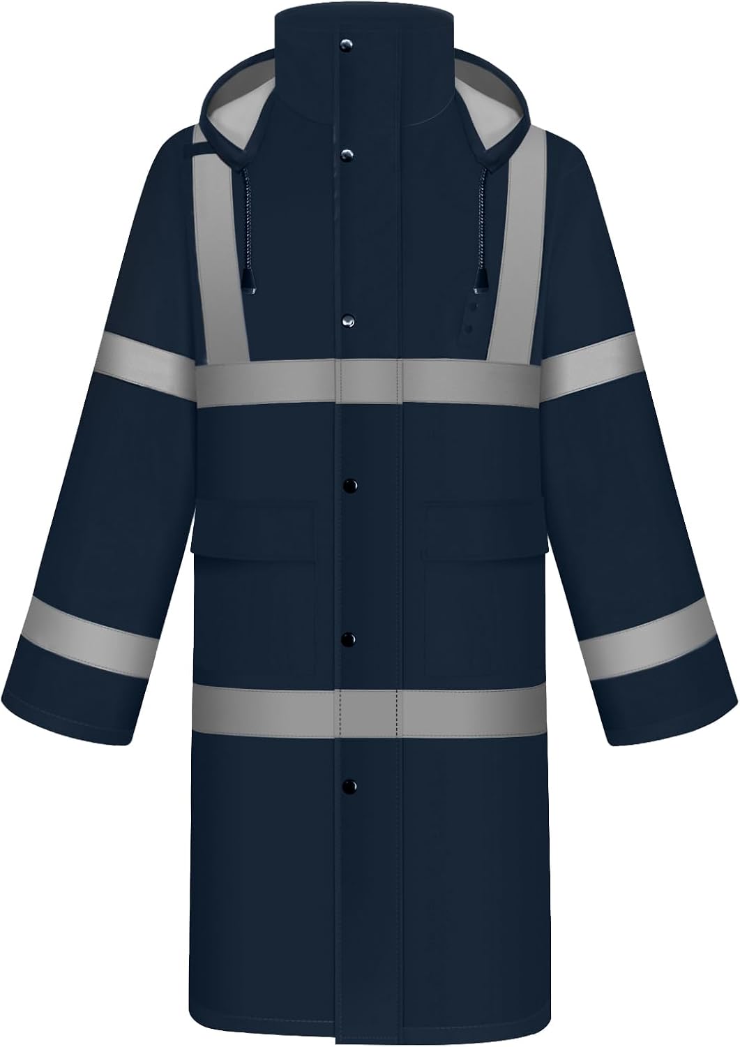 TCCFCCT Rain Jacket Hi Vis Rain Suits Waterproof with Hood, Heavy Duty Long Rain Coats for Work, Safety Rain Gear for Hiking Camping Outdoor Activities, L Navy Blue