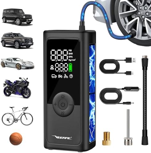 Tiny Pump Mini Bike Tire Pump - Max 120PSI Portable Electric Bicycle Air Pump with Auto Stop - Bicycle Inflator with Presta and Schrader Valve for E-Bikes & Various Bicycles Car Tire Air Pump
