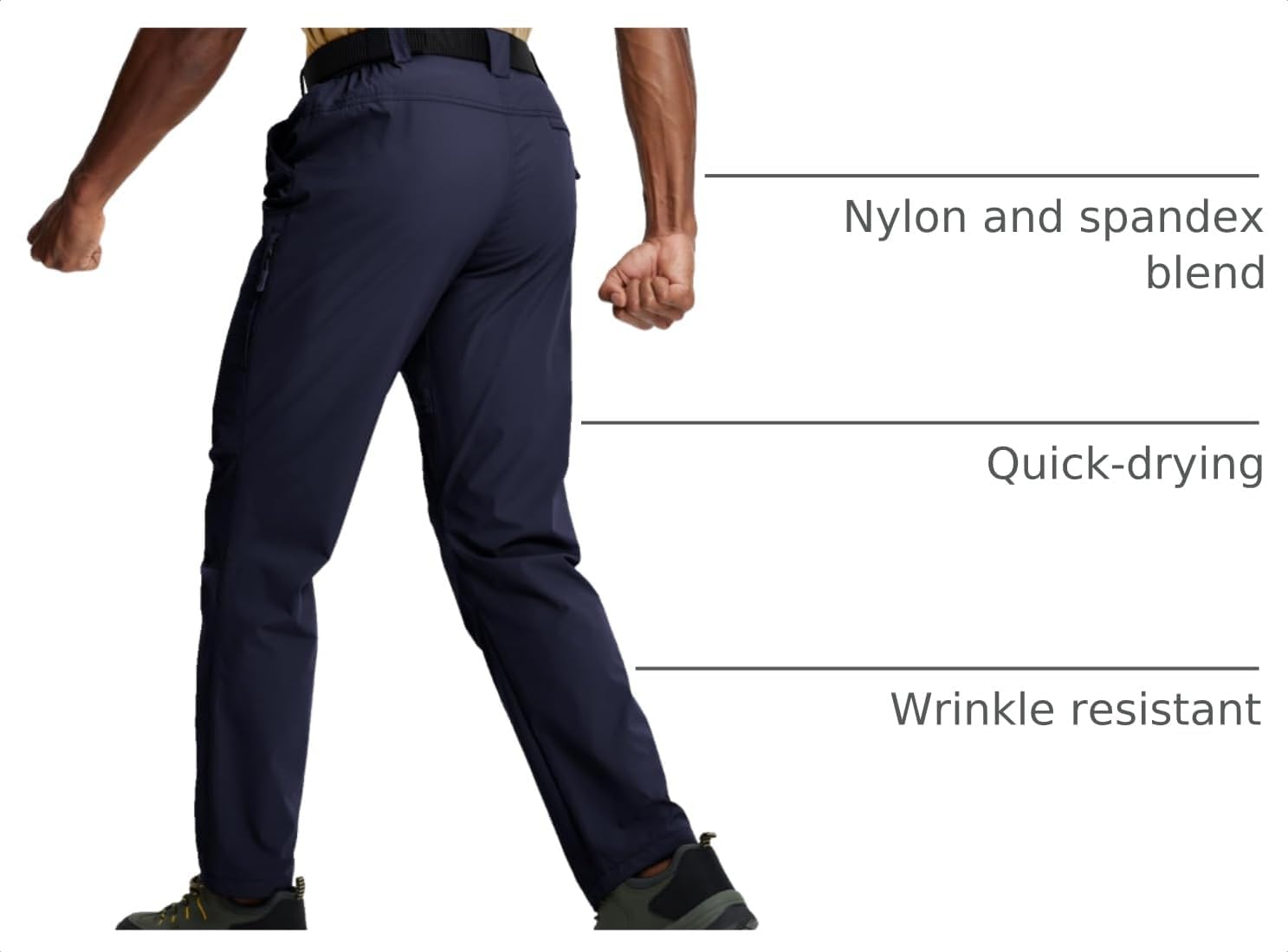 Mens Hiking Pants Lightweight Cargo Work Tactical Nylon Stretch Waterproof Quick Dry Fishing Travel Outdoor 6 Pockets