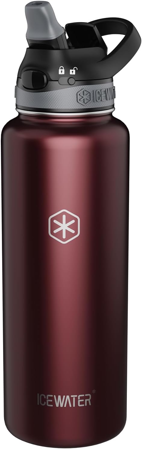 ICEWATER 40 oz Insulated Water Bottle with Pop-Up Straw & Leak-Proof Lock