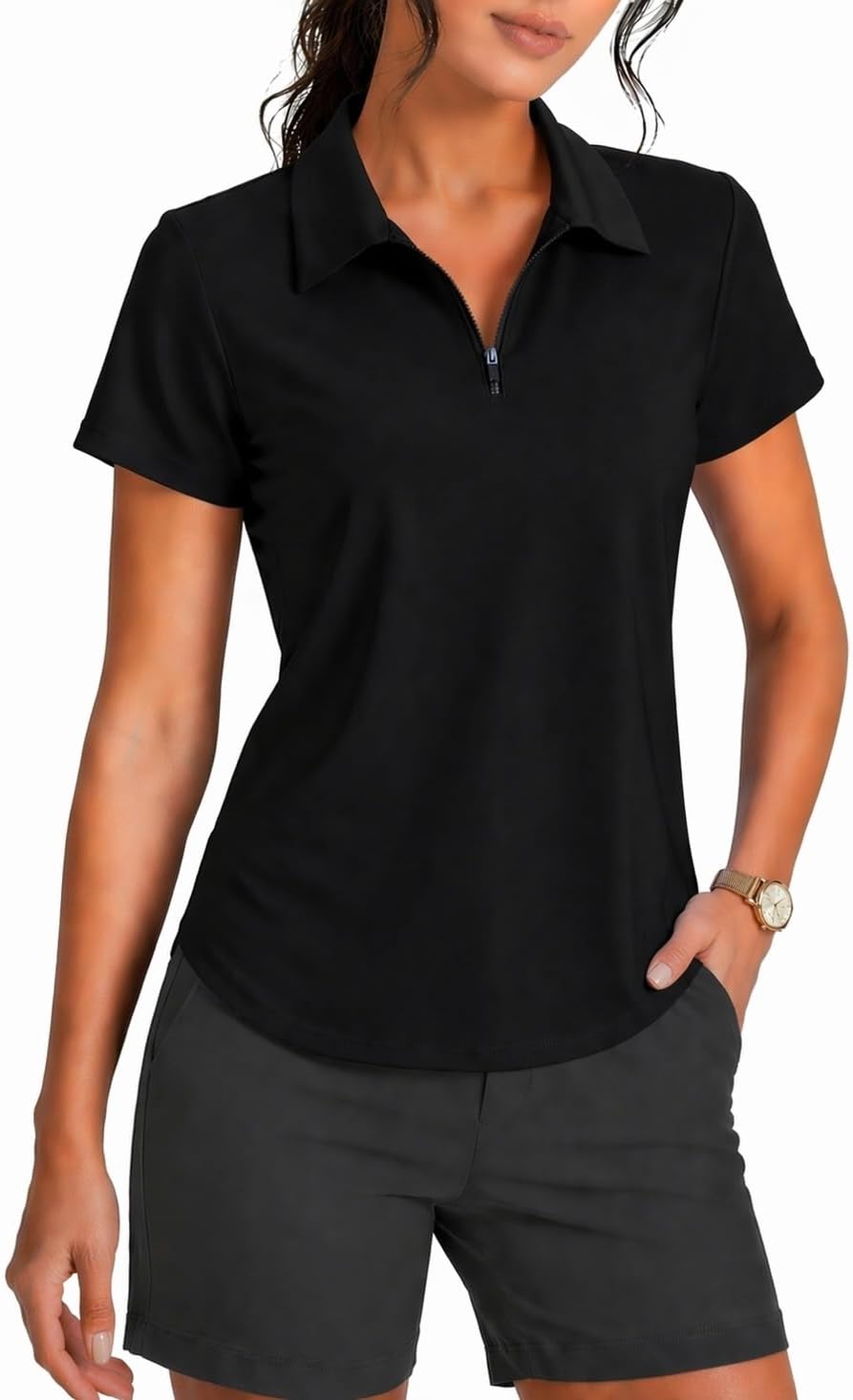 PINSPARK Womens Golf Shirt Short Sleeve Polo UPF 50+ 1/4 Zip Collar Shirt