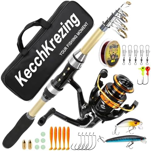 Telescopic Fishing Rod and Reel Combo – Collapsible 5.9ft Fishing Pole with Spinning Reel & Carry Bag, Travel Fishing Starter Kit for Beginners & Gifts