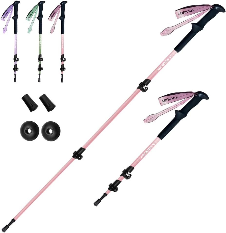 Hiking Trekking Poles, Macaron Colors 2 Pack Anti Shock, Adjustable, Collapsible Hiking Poles for Trekking or Walking, Lightweight Aluminum Sticks
