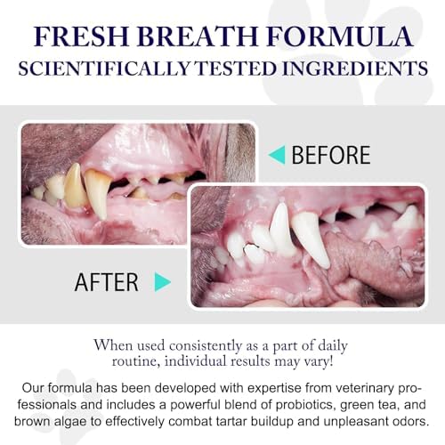 Dog Teeth Cleaning Powder - Dog Dental Powder - Dog Breath Freshener - Targets Tartar & Reduces Plaque & Bad Breath - Teeth Cleaning Made Easy Eliminate - Formulated for Small, Medium, Large Dogs