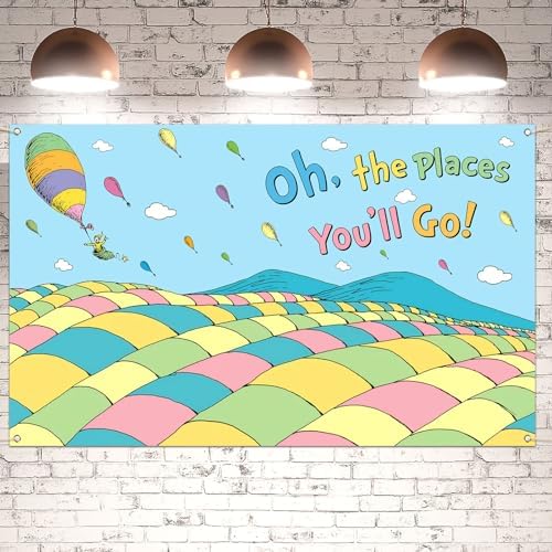 Oh The Places You'll Go Photo Booth Backdrop Graduation Travel Theme Party Decor Photography Background Wall Decoration