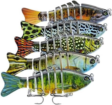 Keenjorika 5-Pack Fishing Lures Multi Jointed Fish Fishing Kits, Slow-Sinking Lifelike Segmented Swimbait Crankbaits, Realistic Swimming Action for Bass, Trout, Pike & Walleye – Freshwater & Saltwater