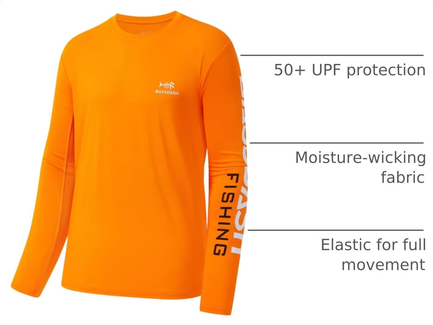 BASSDASH Fishing T Shirts for Men UV Sun Protection UPF 50+ Long Sleeve Tee T-Shirt