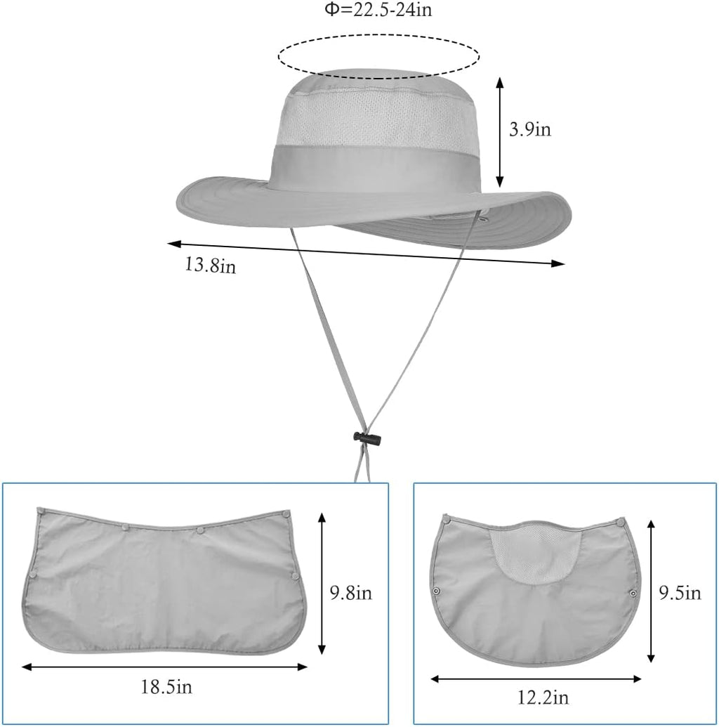 3 Pack Mens Outdoor Wide Brim Fishing Hat,UPF 50+ Sun Protection Cap with Face Neck Flap for Hiking & Garden