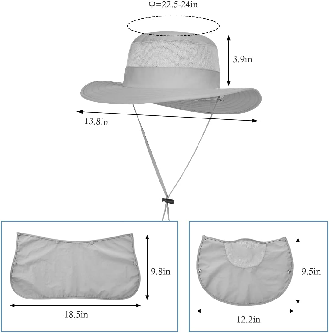 3 Pack Mens Outdoor Wide Brim Fishing Hat,UPF 50+ Sun Protection Cap with Face Neck Flap for Hiking & Garden