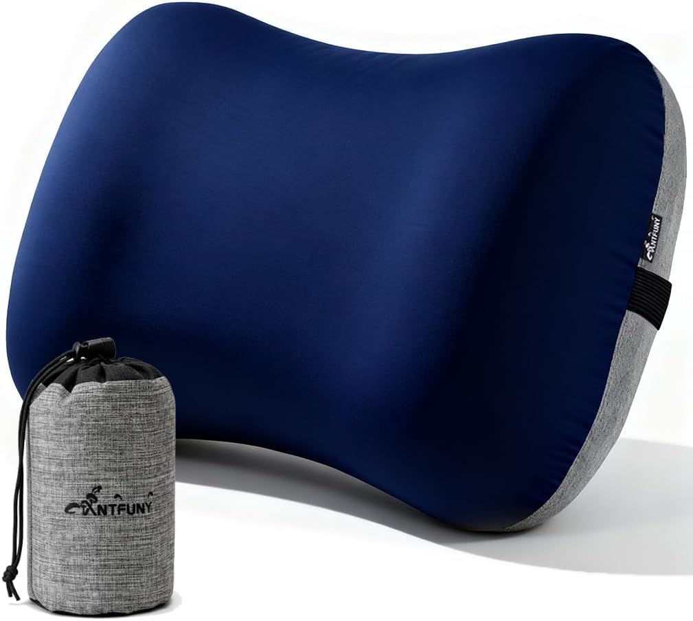 Antfuny Inflatable Neck Pillow for Camping Beach SUV Car Travel Kid Adult Small Portable Air Blow Pop Up Tent Essential Gear for Rock Chair Cot Memory Foam Sleep Pad Bag Bed Hammock Mat Accessories