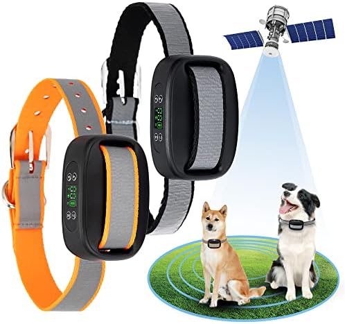 WIEZ GPS Wireless Dog Fence, Electric Dog Fence for Outdoor,Adjustable Warning Strength（98-3280ft）,Pet Containment System Suitable for Mos of Dogs(2 Collars)
