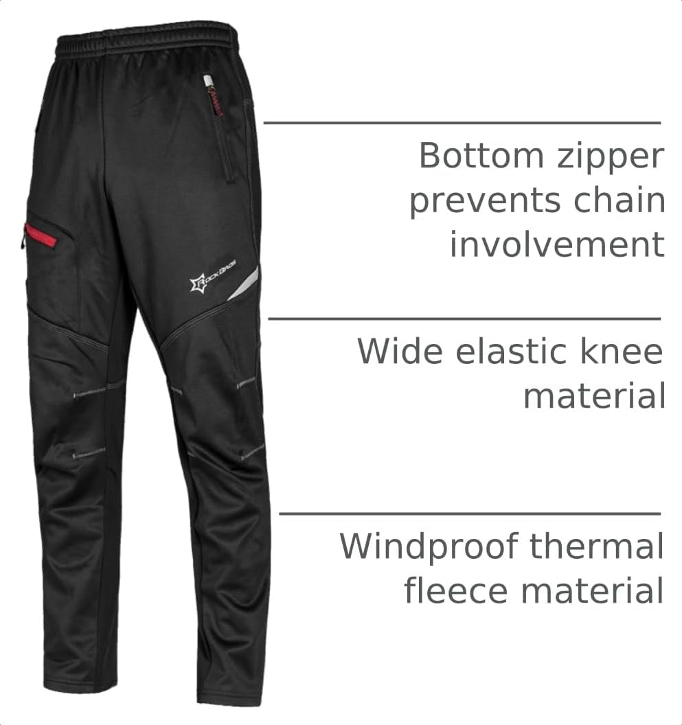 ROCKBROS Cycling Pants for Men Windproof Thermal Fleece Winter Athletic Bike Pants Cold Weather for Running Hiking