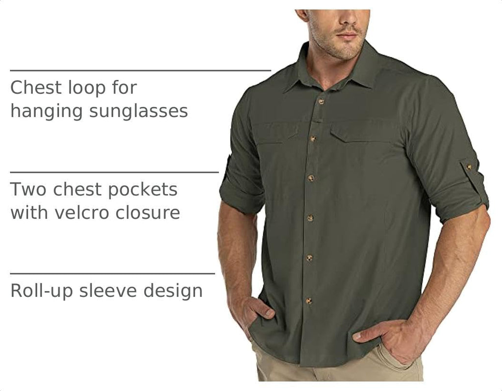 33,000ft Men's Long Sleeve Hiking Shirts Lightweight Quick Dry Sun Protection UV UPF 50 Fishing Shirt Outdoor Safari Travel