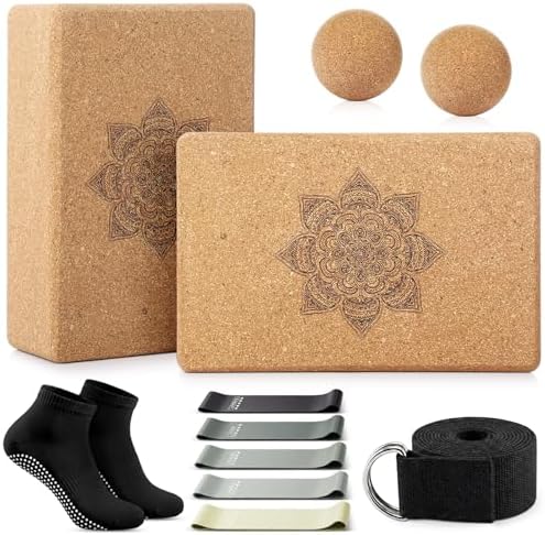Outus 2 Pcs Yoga Accessories, Cork Yoga Blocks Set