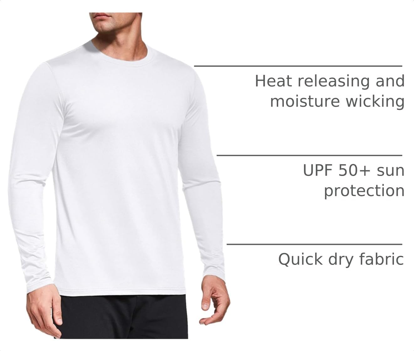 Men's 1, 3 or 5 Pack Performance Long Sleeve T-Shirts, UPF 50+ Sun Protection Shirts, Athletic Gym Workout Shirts for Running