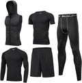 BUYJYA 5Pcs Men's Compression Pants Shirt Top Long Sleeve Jacket Athletic Sets Gym Clothing Mens Workout