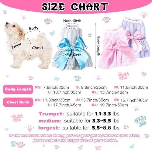 Reginary 4 Pack Princess Dog Dresses for Small Dogs Girl, Tutu Skirt with Pearl Bow, Cute Summer Puppy Clothes, Sleeveless Pet Apparel with Front Buttons for Chihuahua Yorkie Maltese, Cats(Small)