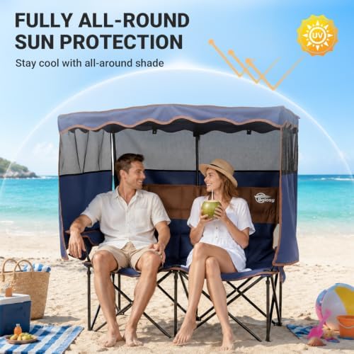 Bolosy Double Camping Chair with Canopy Outdoor Loveseat with Shade
