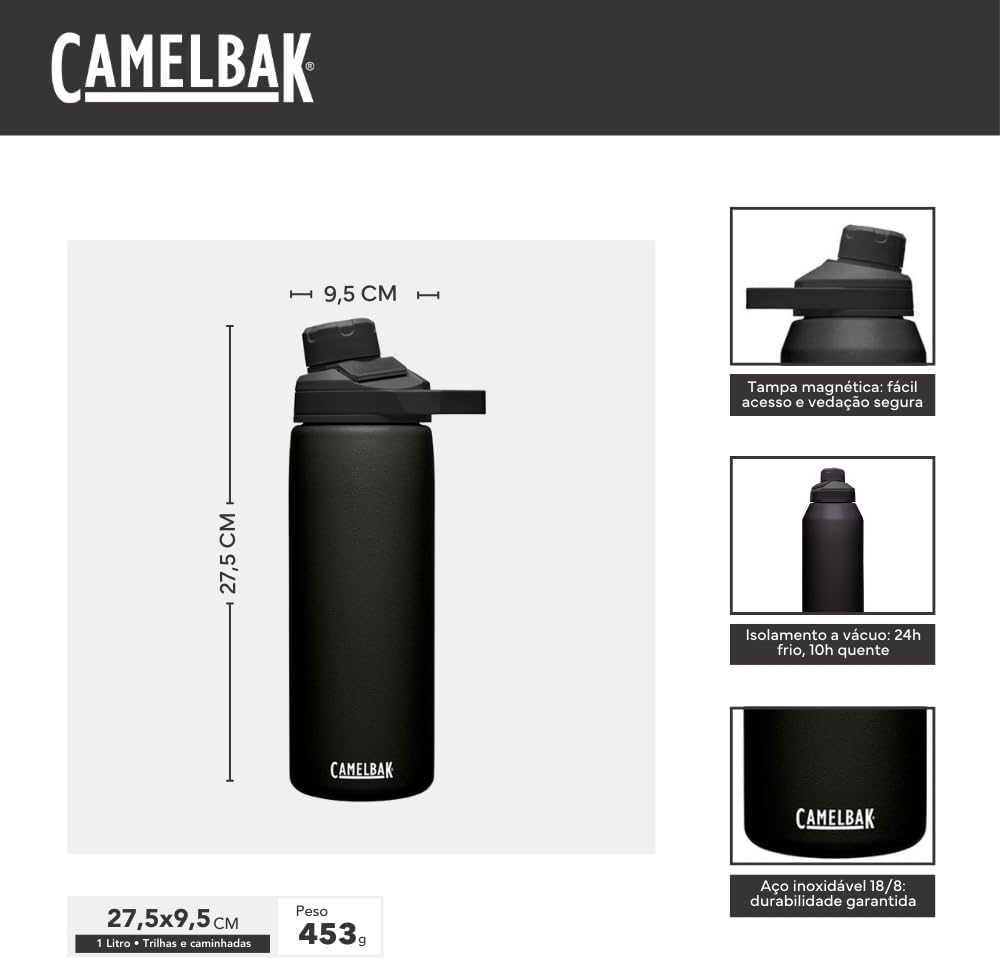 CamelBak Chute Mag Vacuum Insulated Stainless Steel Water Bottle, Magnetic Leak‑Resistant Cap for Everyday Hydration
