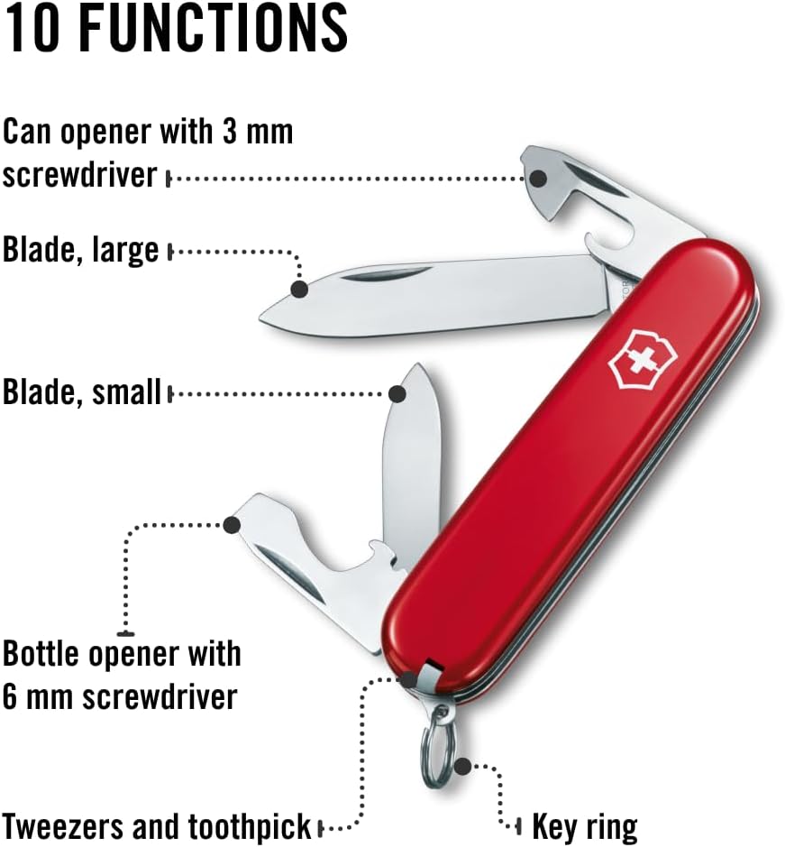 Victorinox Recruit Swiss Army Knife, 10-Function Pocket Knife, Red