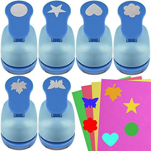 ECOHU Set 6 Craft Hole Punch 1-inch, Craft Punchers - Heart, Circle, Star, Butterfly, Maple Leaf, Flower Paper Punch Sets for Crafting & DIY Projects. (Set 6)