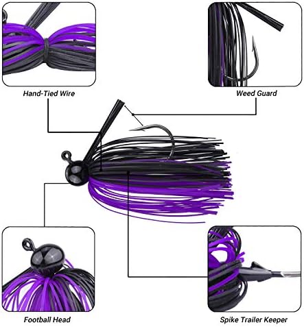 RUNCL Anchor Box - Bass Fishing Lures - Flipping, Swim, Football Jigs - Spike Trailer Keeper, Silicone Skirts, Streamlined Head, Weedguard System - Proven Colors (Pack of 4)