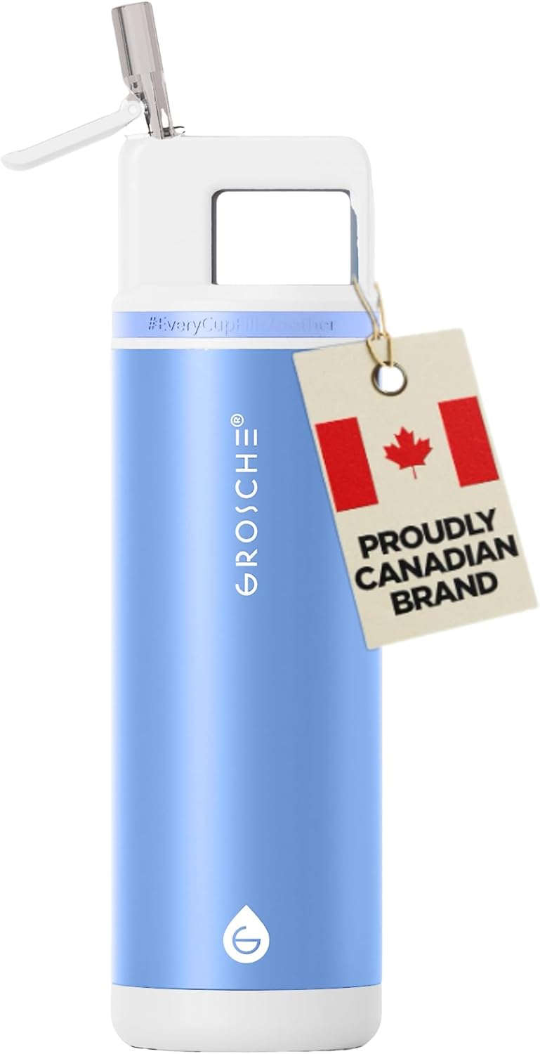 GROSCHE Alpine Shimmer Flip N Sip Bottle with Straw Lid, Lagoon Blue, 20 oz