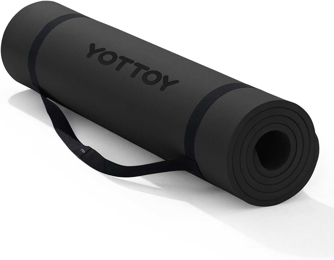YOTTOY Yoga Mat，Extra Thick Yoga Mat (1/2inch),Professional TPE Exercise Mat,Non-Slip Workout Mat for Yoga, Pilates, Fitness, Barefoot Workouts, Home Gym Studio with Strap