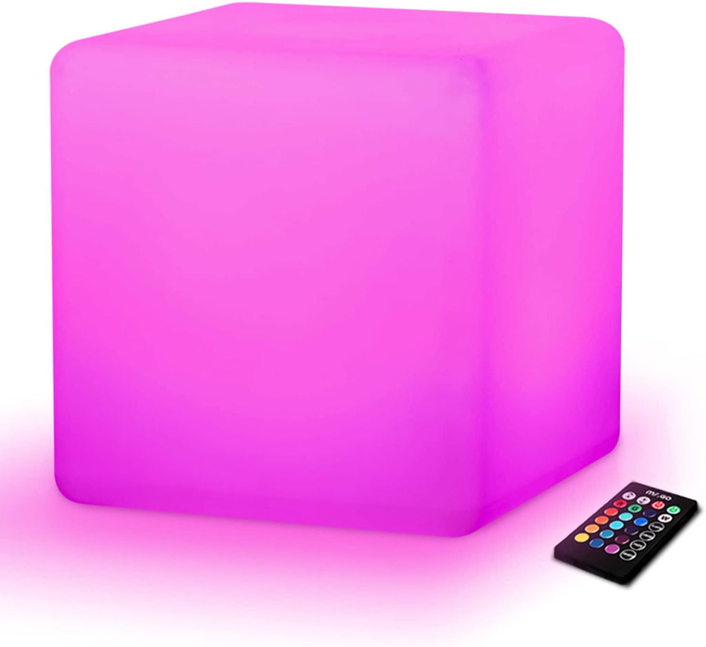 Mr.Go 12-Inch LED Light Cube Stool, RGB Glowing Mood Night Light w/Remote