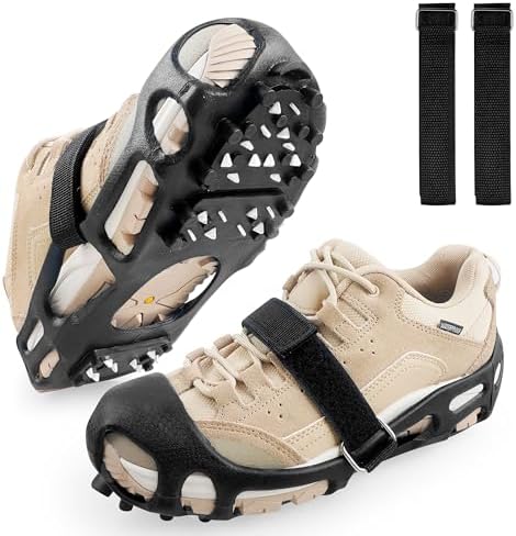 Ice Cleats Snow Walk Traction Cleats Crampon for Walking on Snow and Ice Upgrade 28 Studs Non-Slip Overshoe Rubber Anti Slip Crampons Slip-on Stretch Footwear