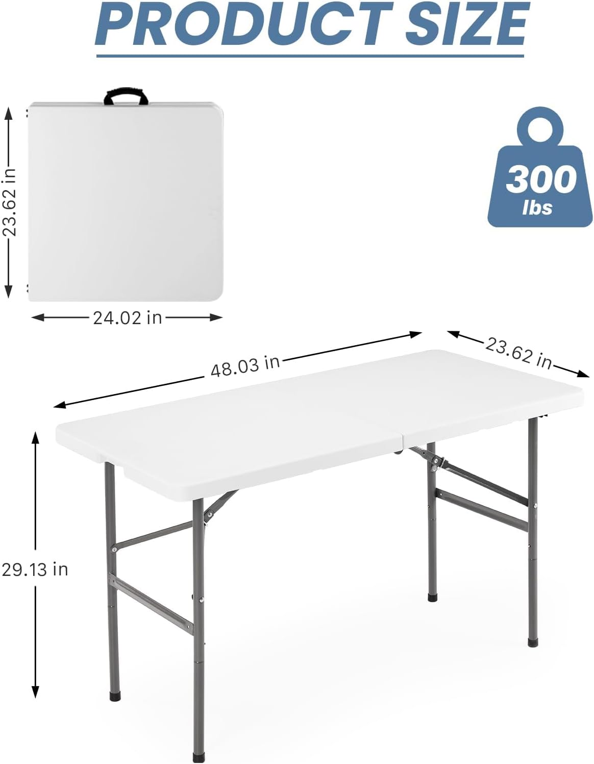 DUMOS 4 FT Folding Picnic Table, Portable Plastic Table, Easy to Keep