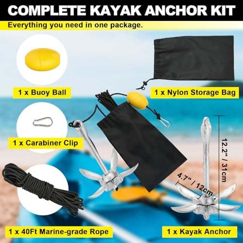 Kayak Anchor Kit, 3.5lbs Folding Kayak Anchor Kit with 40ft Rope