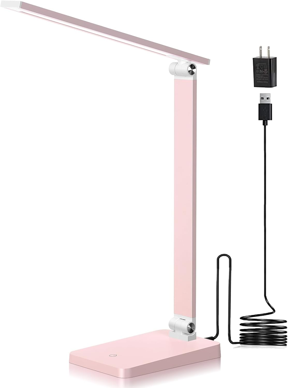 LED Desk Lamp for Home Office, 3 Levels Dimmable Desk Light with USB Charging Port, Reading Lamp for Table Study Work Office Nail Craft Puzzle, Pink, 5000K
