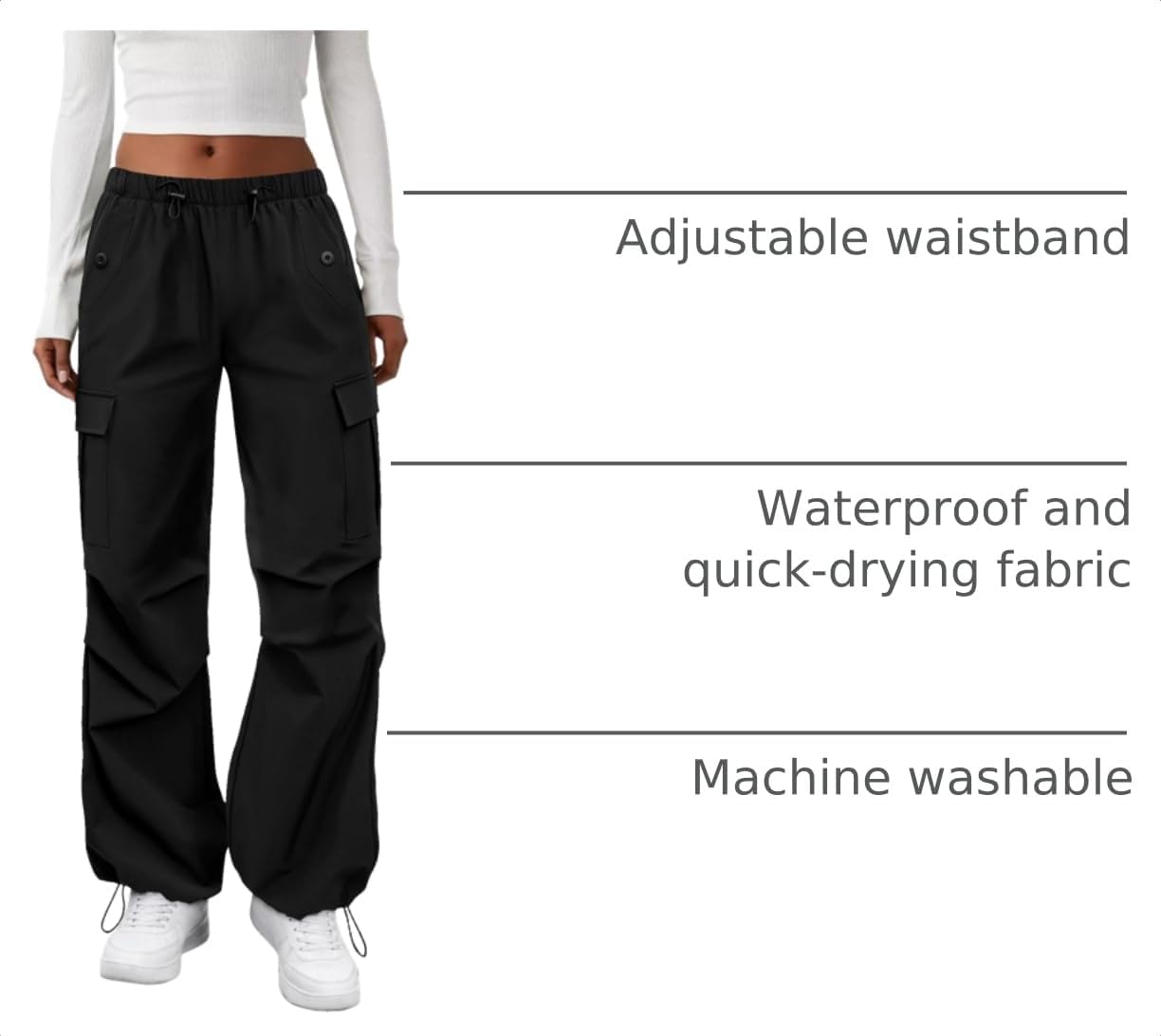 COPYLEAF Cargo Pants Women Parachute Baggy Hiking Pants with Pockets Travel