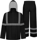 TCCFCCT High Vis Rain Jacket and Pants Rain Suits for Men Waterproof, Hi Vis Rain Coat for Men Women with Hood, High Visibility Rain Gear Reflective for Safety Work & Outdoor Activities, S-M Black WP