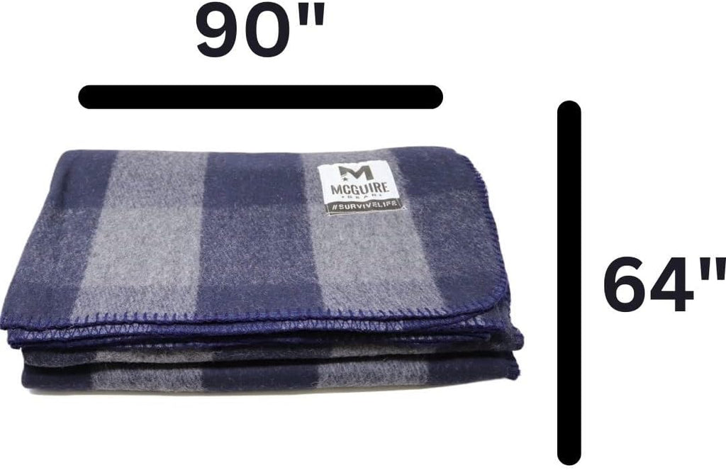M MCGUIRE GEAR Warm Wool Bunkhouse Plaid Blanket for Camping, Home, Survival, or First Aid, 64" x 90" (Gray/Navy)