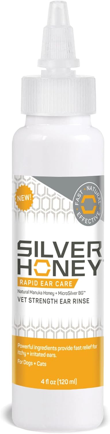 Absorbine Silver Honey Rapid Ear Care Vet Strength Ear Rinse, 4oz, Manuka Honey &amp; MicroSilver BG, Safe for Dogs &amp; Cats
